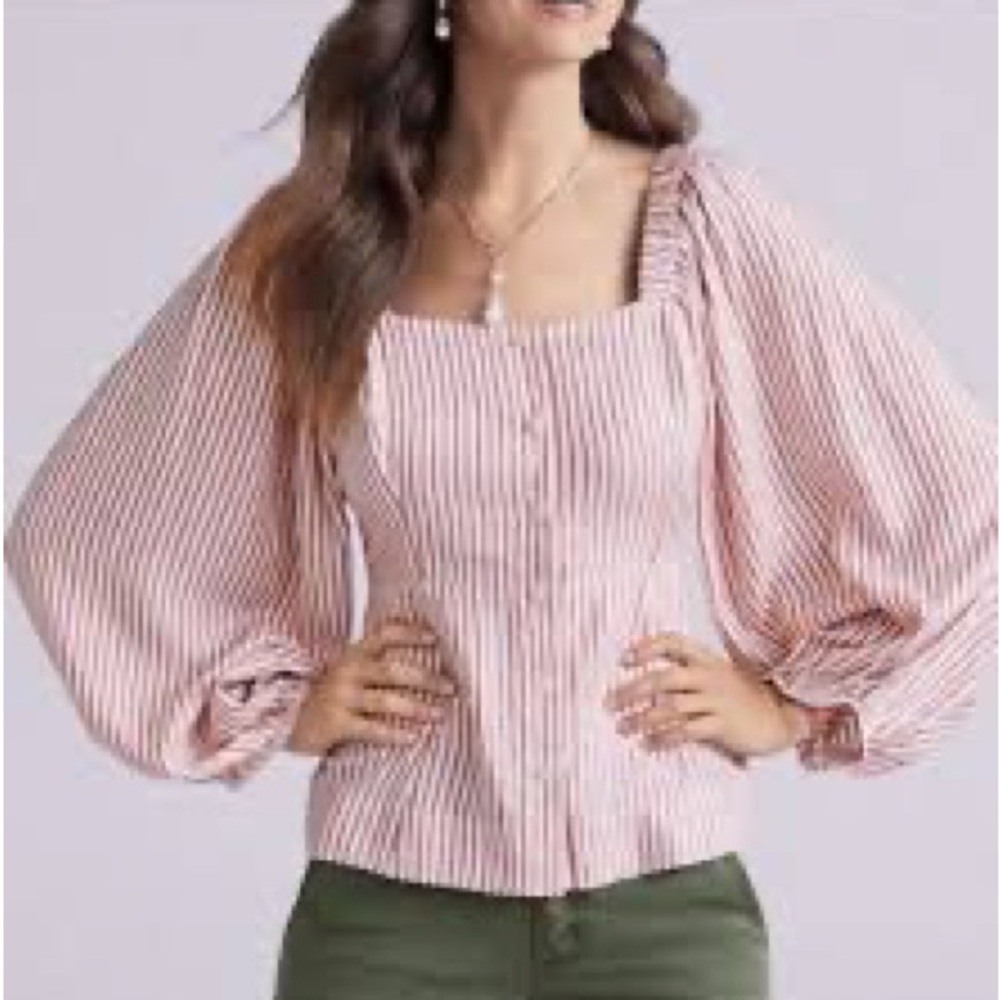 CAbi Carnival Red Stripe Puff Sleeve Blouse Boho Chic Peasant Top Women’s M NWT
